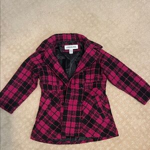 London Fog Pink & Black Plaid Peacoat
